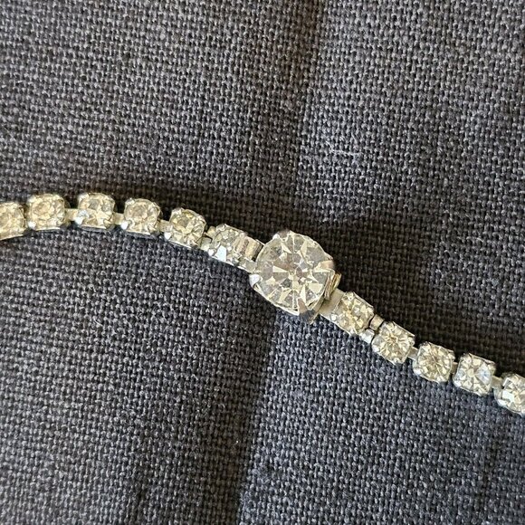 Vintage Kramer New York Choker Necklace Bracelet Set Clear Rhinestones Sparkle - Picture 6 of 15